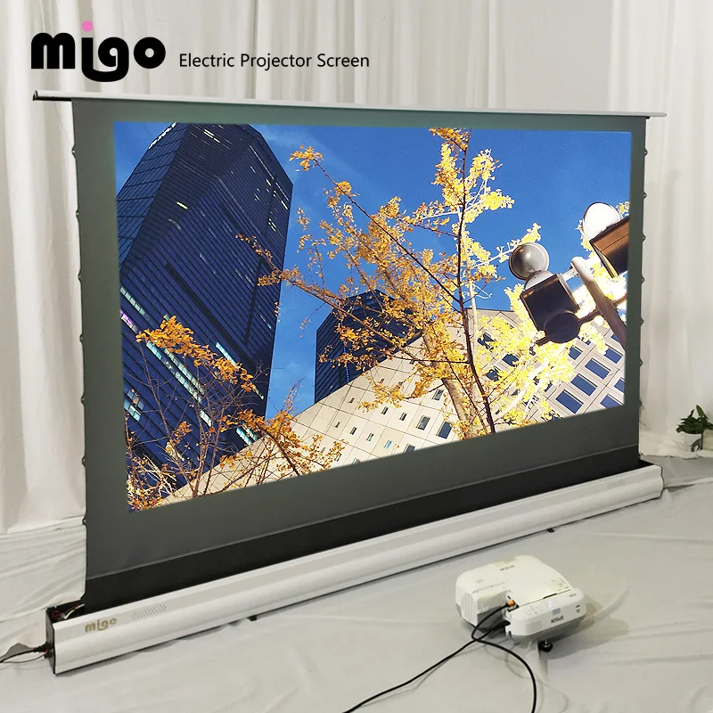 MIGO 120inch elektros variklio trauka iki alr projektorių ekranai grindų auga projekcijos ekranai ust projektorius Nuotrauka 4 