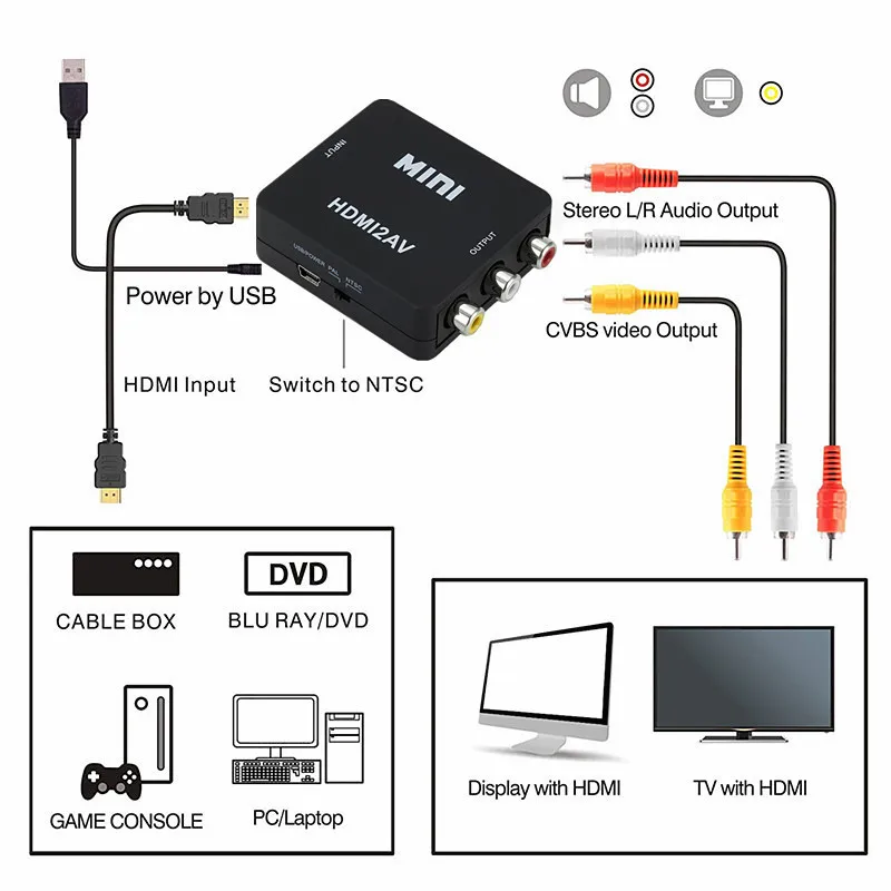 HDMI, AV-converter HDMI AV HD konvertavimo linija 1080p HDMI RCA hdmi2av Nuotrauka 5 