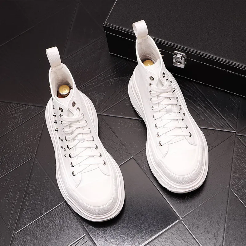 Prabanga Mens Balta Atsitiktinis Shoes Mados Nėriniai Kniedės Žavesio Aukšto Viršų Vyrų Tendencijos Laisvalaikio Platforma Zapatos Juoda ERRFC Nuotrauka 2 